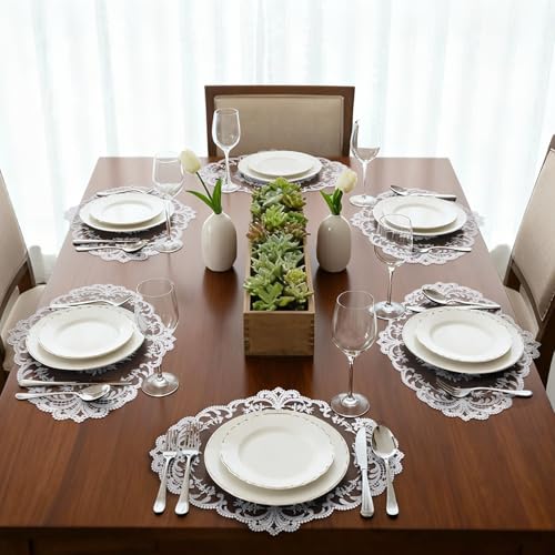 Retro Lace Embroidered Placemats,French Crochet Doilies,Set of 6 - color: White