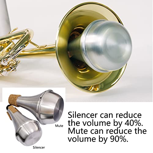 Practice Silencer Brass Trumpet Mute Aluminum Cork Musical Instrument Part (2Pcs (Mute+Silencer)) - color: 2Pcs (Mute+Silencer)