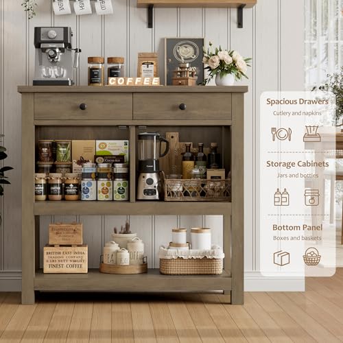 HOSTACK Farmhouse Console Table with Storage, Entryway Table, Rustic Brown - color: Rustic Brown