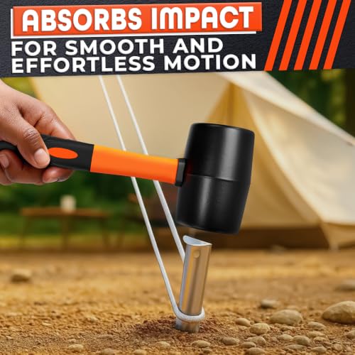 Rubber Mallet Hammer 16 Oz (1 lb), Soft Face Non-Marring Head - color: Orange