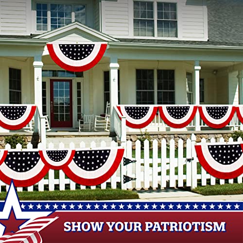 G128-10 Pack: USA Pleated Fan Flag 1.5x3FT Star Center Embroidered Polyester Stars and Stripes - color: Star Center Fan Flag 1.5x3 FT Emb 10PK