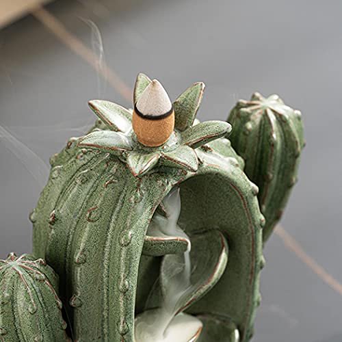 Backflow Incense Burner Holder Cactus Porcelain Waterfall Gift Set