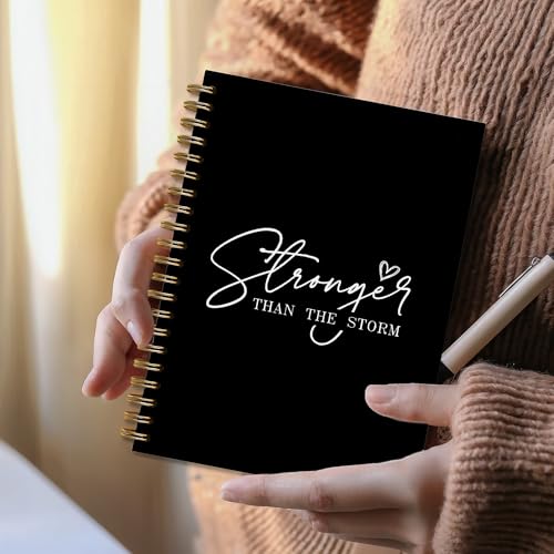 Stronger Than The Storm Inspirational Spiral Notebook Journal for Writing, Inspirational Motivational Positive Gift Journal for Women Teens, 5.5 x 8.3 Inches(Black - color: 24Child