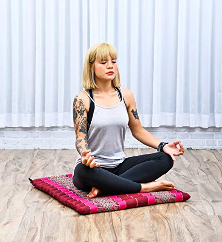 Leewadee Zabuton Seating Cushion – Square Floor Seat for Meditation Exercises, Light Yoga Mat Filled with Kapok - color: Sf29 - Auburn, Pink