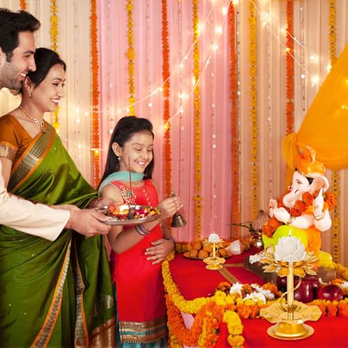 2 Pcs Lotus Candle Holder, Gold Tealight Candlestick for Table Centerpiece Wedding Party Ornament, Indian Diyas Oil Lamps for Diwali Pooja Ghee, Buddha Temple Home Decor