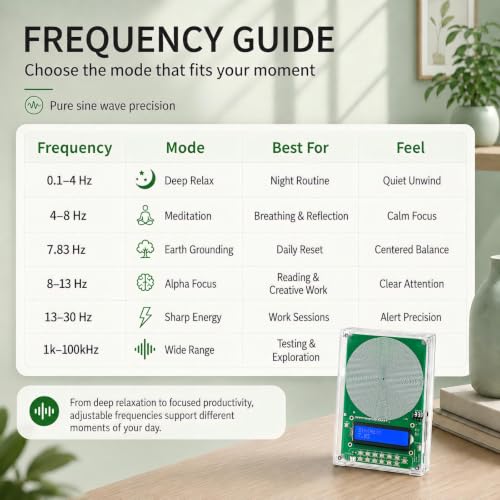 0.01Hz-200kHz Frequency Generator for Healing - 7.83Hz Adjustable Schumann Resonance Generator, USB Powered with Acrylic Case and LCD Display for Sleep aid, Meditation, Stress Relief and Yoga