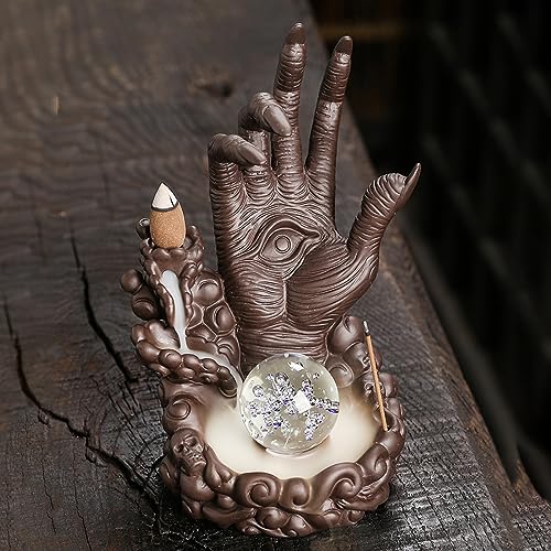 Buddha Hand Series Backflow Incense Burner Skull Incense Waterfall Holder Smoke Indoor Creative LED Ceramic Incense Cone Incense Burner Decoration Incense Burner Ornamen for Home Office Yoga Temple