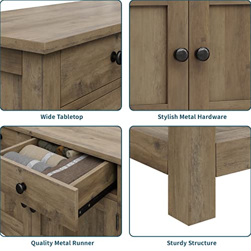 HOSTACK Farmhouse Console Table with Storage, Entryway Table, Rustic Brown - color: Rustic Brown