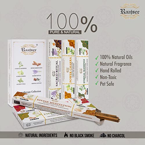 Raajsee Natural Incense Sticks,6 Pack Mixed Scents Gift Pack 15 gm Each (90 gm Total), Insense Sticks Variety Pack, 100% Organic Non Toxic Natural - Hand Rolled Free from Chemicals - color: Aromatherapy Collection