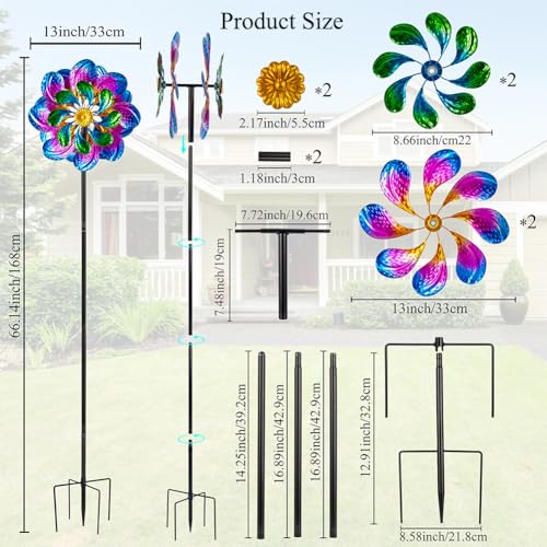 Metal Wind Spinners Outdoor,13''Purple Garden Windmill - size: 13'' Purple