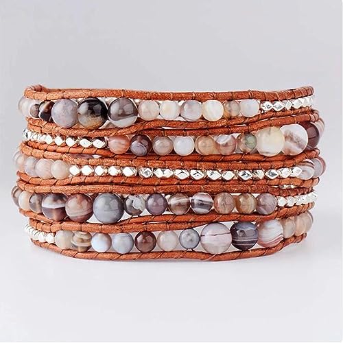 Nature Stone Wrap Beaded Bracelets, Multi Boho Bracelets Jewelry for Women - color: Grey Mixed