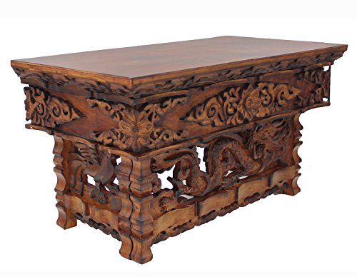 DharmaObjects Solid Indian Elm Wood Hand Carved Shrine Altar Meditation Table (Small, Dark) - size: Small