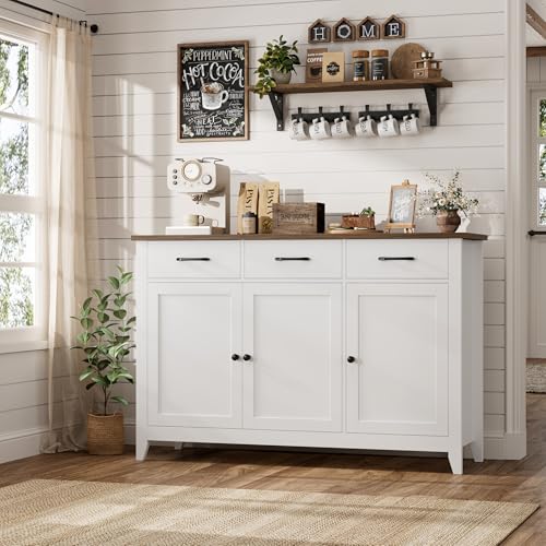 HORSTORS 47" W Kitchen Buffet Sideboard Cabinet with Storage Drawers, White - color: White