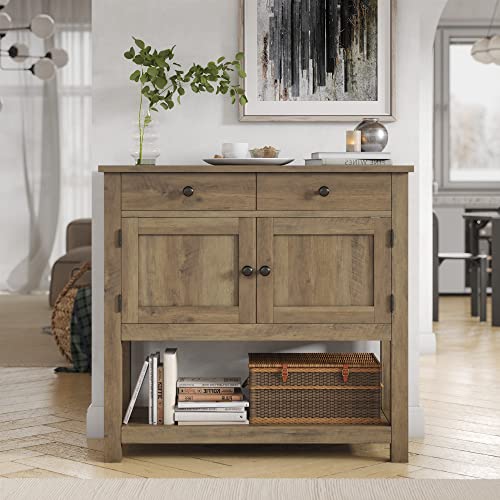 HOSTACK Farmhouse Console Table with Storage, Entryway Table, Rustic Brown - color: Rustic Brown