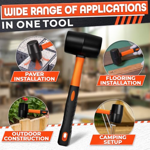 Rubber Mallet Hammer 16 Oz (1 lb), Soft Face Non-Marring Head - color: Orange