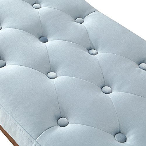 24KF Velvet Upholstered Buttons Tufted Entryway Bench with Solid Wood Leg,Bed Bench Ottoman with Padded Seat,5034-Seaglass - color: Seaglass Velvet, size: Tufted Bench with Solid Wooden Base