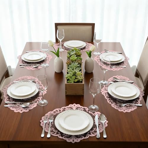 Retro Lace Embroidered Placemats,French Crochet Doilies,Set of 6 - color: Blue