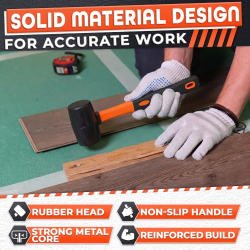 Rubber Mallet Hammer 16 Oz (1 lb), Soft Face Non-Marring Head - color: Orange