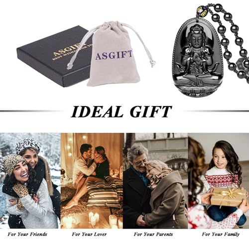 ASGIFT Black Obsidian Necklace Lucky Amulet Protection Pendant with Extended Bead Chain Healing Crystal Stone Talisman Necklaces Jewelry - color: Buddha Tathagata