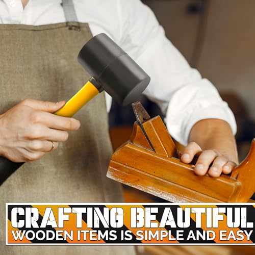 16 Oz Rubber Mallet Hammer, Double-Face Head, Anti-Vibration Handle - color: Yellow