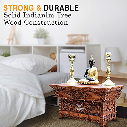 DharmaObjects Solid Indian Elm Wood Hand Carved Shrine Altar Meditation Table (Small, Dark) - size: Small