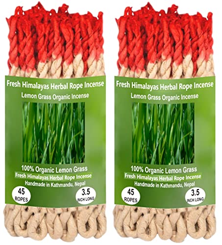 Tibetan Lemon Grass Incense Ropes 45 X 2 Bundle ~ Hand Rolled Himalayan Incense Made from Organic Himalayan Herbs for Prosperity and Good Luck