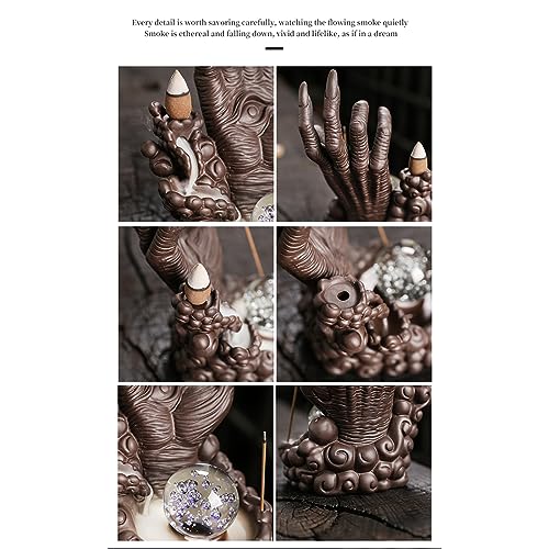 Buddha Hand Series Backflow Incense Burner Skull Incense Waterfall Holder Smoke Indoor Creative LED Ceramic Incense Cone Incense Burner Decoration Incense Burner Ornamen for Home Office Yoga Temple