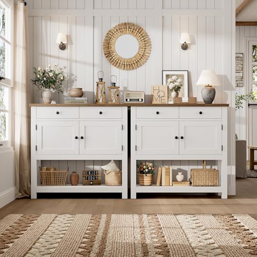 HOSTACK Farmhouse Console Table with Storage, 35.4" W Entryway Table, White - color: White