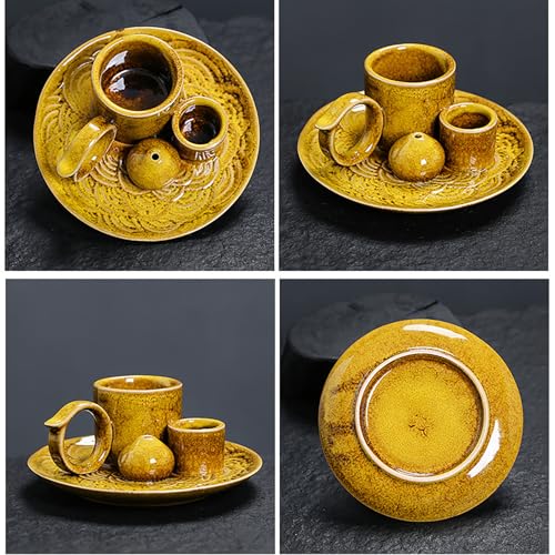 4 in 1 Ceramic Incense Burner Holder with Handle for Burning Sage, Palo Santo Stick, Joss Sticks, Candle in Your New House, Office, Yoga, Meditation Room (Yellow) - color: Yellow