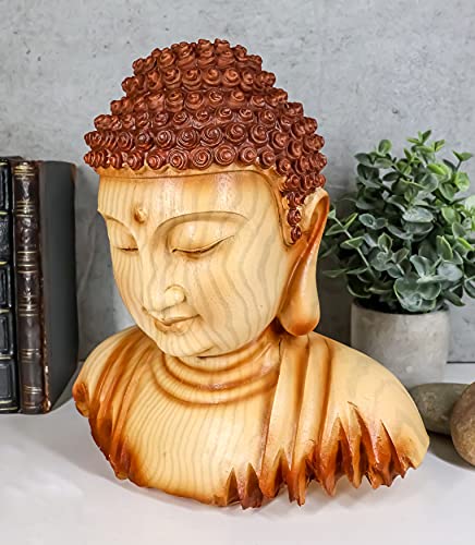 Ebros Large Feng Shui Shakyamuni Buddha Gautama Bust with Ushnisha and Rosy Cheeks Statue Amitabha Celestial Buddhas Figurine Altar Decoration Buddhism Religious Sculpture in Faux Wood Resin Finish - color: 12.25"tall Large Buddha Bust