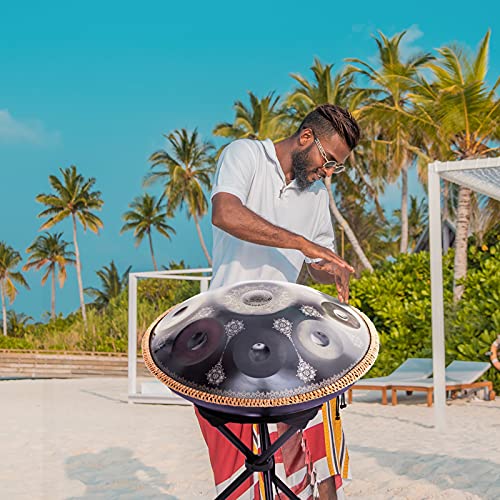Handpan-Classic 10 Notes Black Print Hand Pan,Premium 432HZ 22 Inches D Minor Steel Handpan Drum Set,Adult's Music Steel Pan Instrument - color: Midnight Black, size: 22inch