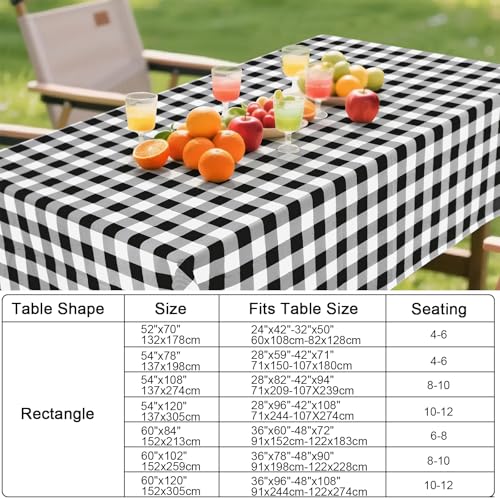 Smiry Picnic Table Cloth, Vinyl Tablecloths with Flannel Backing, 54"x78" - color: Black & White, size: 78" x 54" (Rectangular)