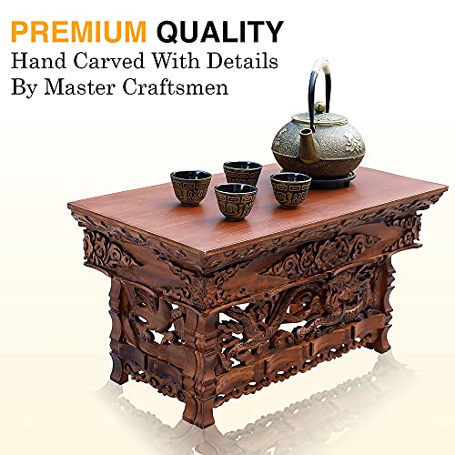 DharmaObjects Solid Indian Elm Wood Hand Carved Shrine Altar Meditation Table (Small, Dark) - size: Small
