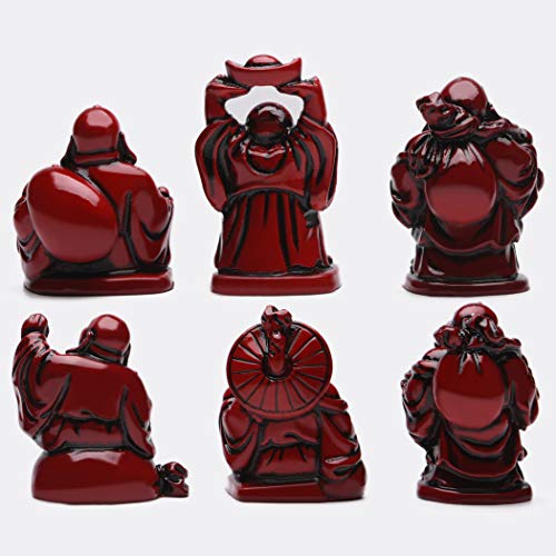6Pcs 2in Red Resin Laughing Buddha Figurines, Tabletop Lucky Decor - color: 2'' Resin Red Set