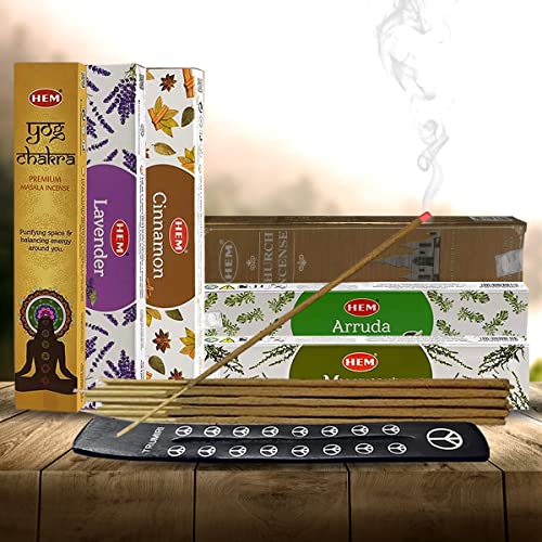 Hem Incense Sticks Variety Pack Masala Series and Holder Burner Bundle with 6 Unique Fragrances - color: Unique Fragrances
