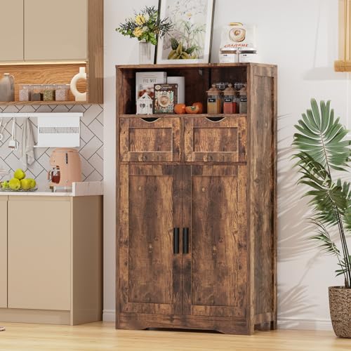 Iwell Bathroom Storage Cabinet with 2 Drawers, Small Kitchen Pantry Cabinet - color: Rustic Brown