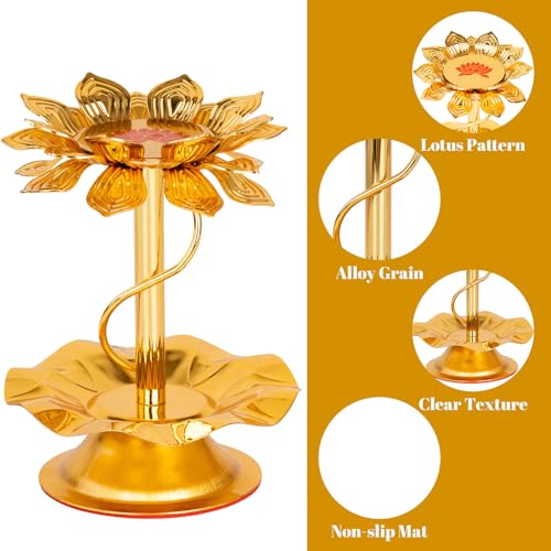 2 Pcs Lotus Candle Holder, Gold Tealight Candlestick for Table Centerpiece Wedding Party Ornament, Indian Diyas Oil Lamps for Diwali Pooja Ghee, Buddha Temple Home Decor
