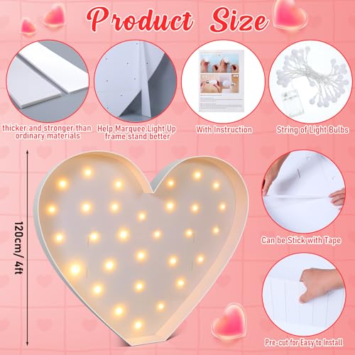 Maxcheck 4FT Marquee Large Light up Decoration, Balloon Frame with Bulb Light String Foam Marquee Signs for Valentine's Eid Birthday Engagement Baby Shower Party Decorations(Cute Heart) - style: Cute Heart