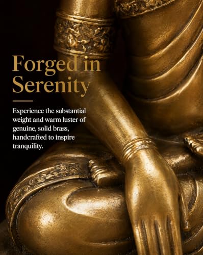 Buddha Statue Brass Buddha 7.5" 2.6lb for Indoor Altar and Meditation