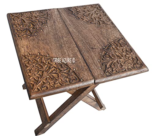 Tribe Azure Fair Trade Small Altar Table, Meditation Altar, Puja, Wood Wiccan Altar Table Buddhist, Tea Japanese, Small Low Side Table Dragon (Folding Small Floral) - size: Small Folding Floral