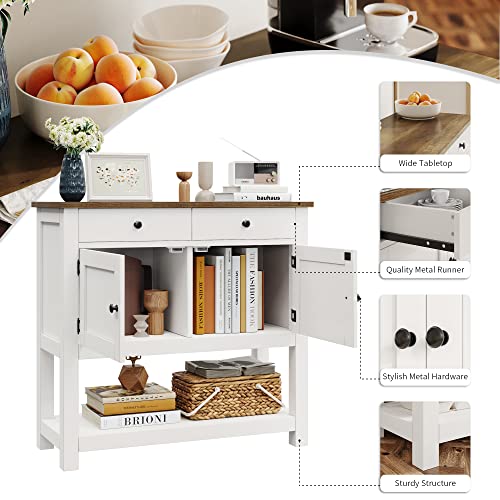 HOSTACK Farmhouse Console Table with Storage, 35.4" W Entryway Table, White - color: White