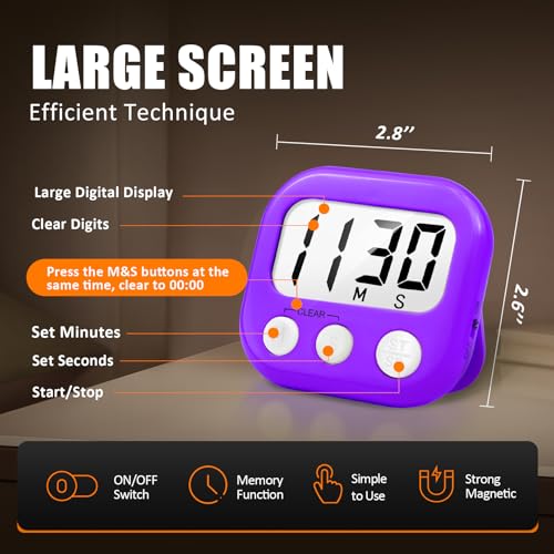 AOUCE Digital Kitchen Timers for Cooking, Timer for Kids 2 Pack Purple - color: Purple