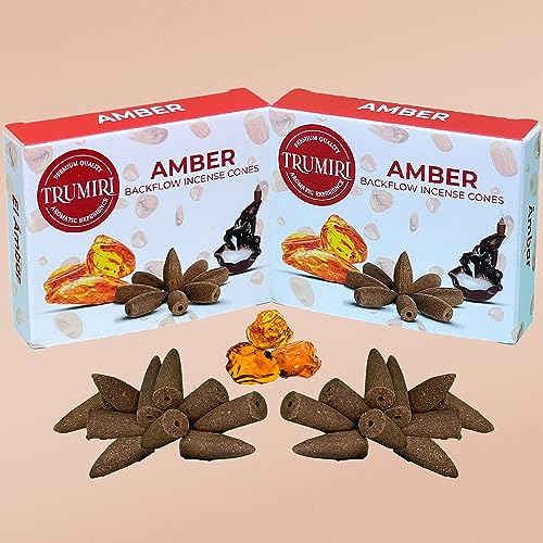 TRUMIRI Amber Backflow Incense Cones - Total 20 Incense Cones Waterfall - Dual Pack of 10 Incense Backflow Cones - Waterfall Incense Cones - Incense Waterfall Cones - color: Amber, size: Pack of 2 (20 Cones)