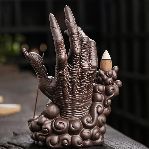 Buddha Hand Series Backflow Incense Burner Skull Incense Waterfall Holder Smoke Indoor Creative LED Ceramic Incense Cone Incense Burner Decoration Incense Burner Ornamen for Home Office Yoga Temple