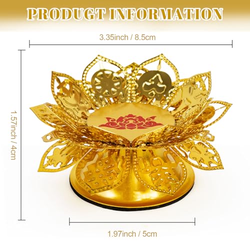 2 Pack Lotus Tealight Candle Holder, Golden Candlestick for Wedding Party, Indian Diwali Diya Oil Lamp for Pooja Buddhist Altar Temples Supplies Decoration Gift