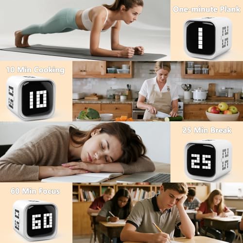 Rotating Focus Timer, 5/25/10/60-Minute Pomodoro Timer, Desk Flip Countdown with Vibration & Volume Control, ADHD-Friendly Tool for Office, Study, and Kitchen (White) - color: White