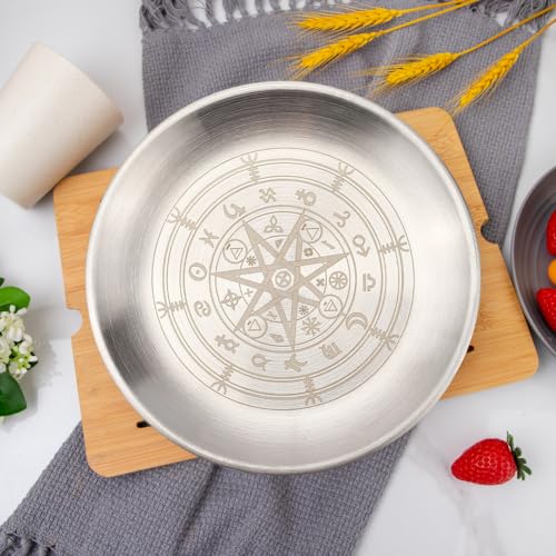 CREATCABIN Constellation Ritual Plate Altar Stainless Steel Flat Bowl Round Silvery Tray Offering Bowl Dish Holder Jewelry Dish for Smudging Incense Burner Meditation Tarot 5.55Inch - style: Constellation-01