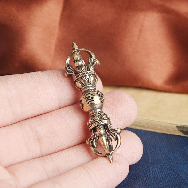 4Pcs Pure Brass Six-Character Mantra Vajra One-Word Drop Magic Pestle Vajra Prong Esoteric Body Protection Device for Men and Women Creative Retro Key Chain Pendant