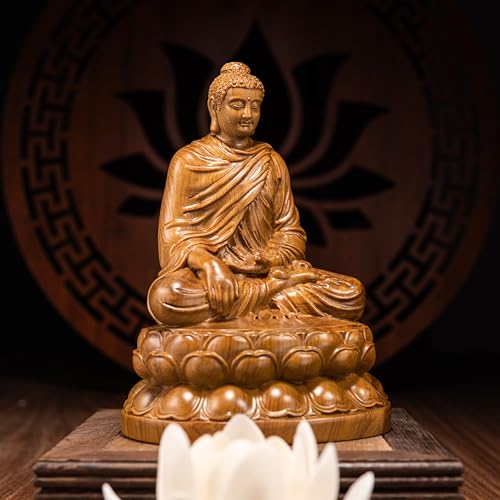 Wooden Shakyamuni Buddha Statue – Meditation Accessories, Feng Shui Spiritual Zen Decor, Buddha Statue Indoor for Peaceful Buddha Room & Mindful Living - style: Buddha in Earth-Touching