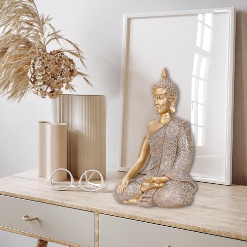 Golden Buddha Figurine - Meditating Seated Buddha Statue - resin Figurine - color: Varada Mudra